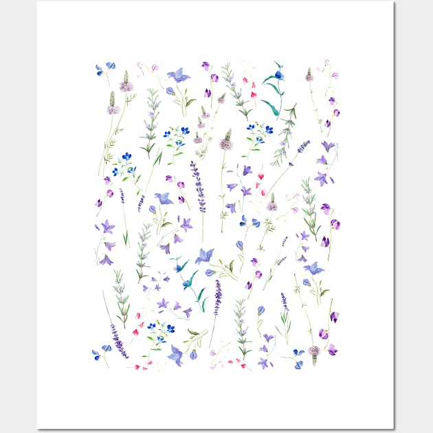 delicate purple wildflowers pattern Wall Art by colorandcolor